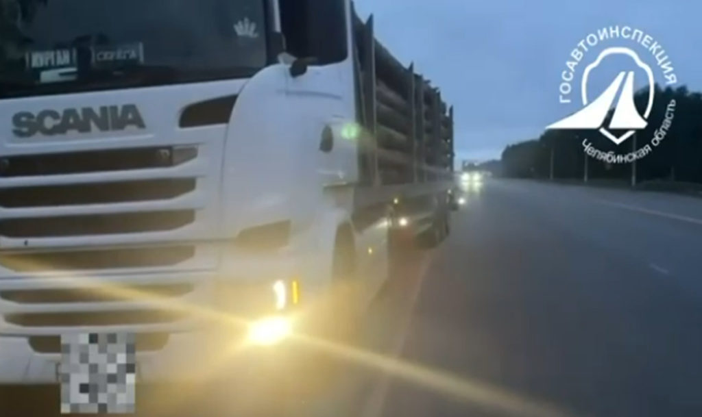 В Челябинской области остановили грузовик с бревнами из-за нарушений перевозки