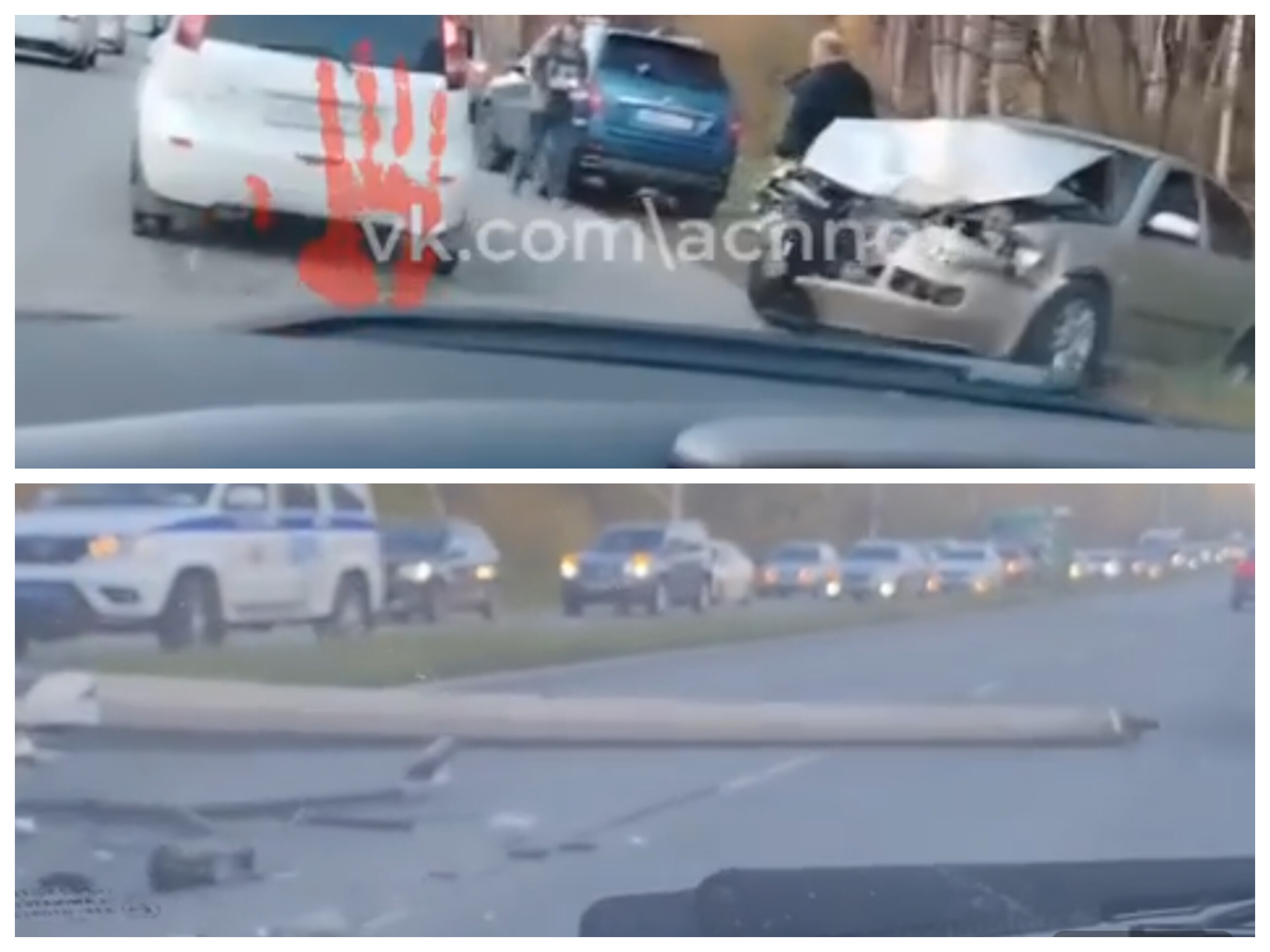 В Снежинске из-за аварии рухнул столб. Кто-то врезался в него