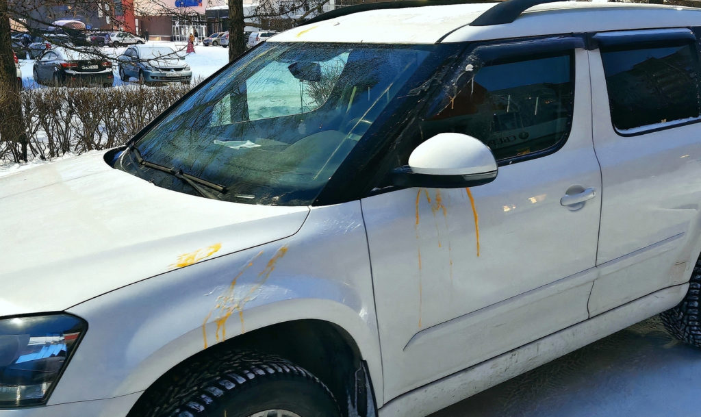 Отмывать иномарку от желтка теперь предстоит водителю из Озерска